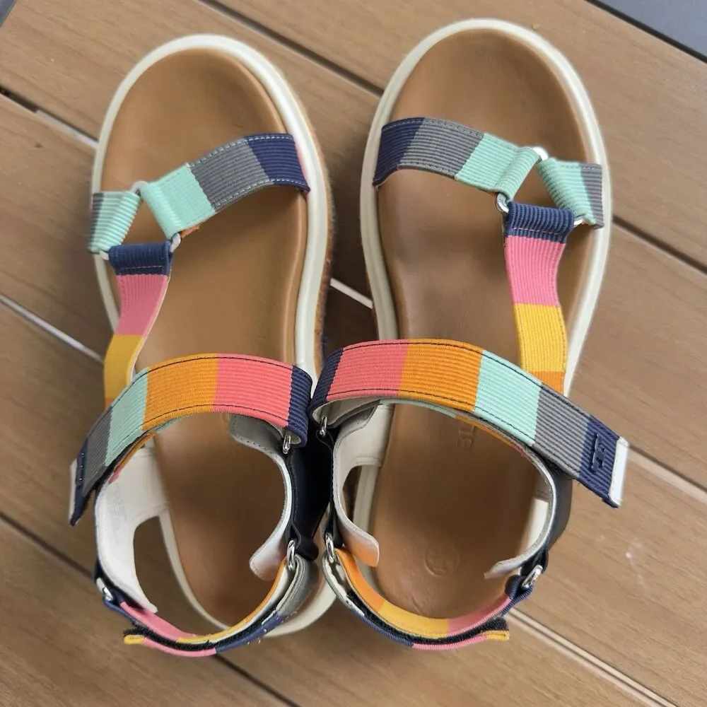 Tory Burch Sport Strappy Sandals Women 8.5M Nylon Webbing Leather Platform Multi